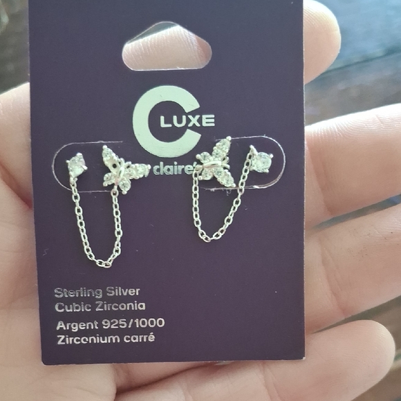 Claire's Luxe Sterling Silver Chain Butterfly Earrings - Picture 1 of 1